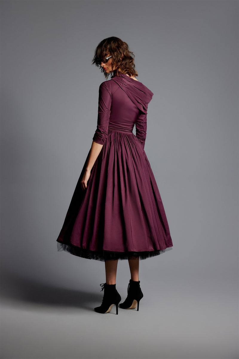 'Mona' Taffeta Drop Shoulder Midi Dress