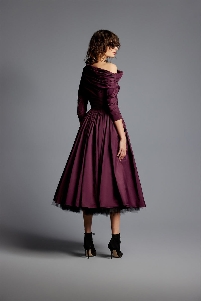 'Mona' Taffeta Drop Shoulder Midi Dress