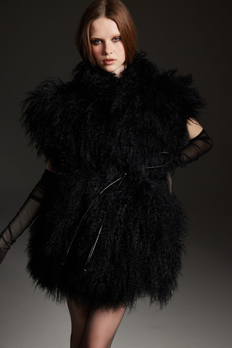 "Ida" Black Reversible Goat Fur Waistcoat