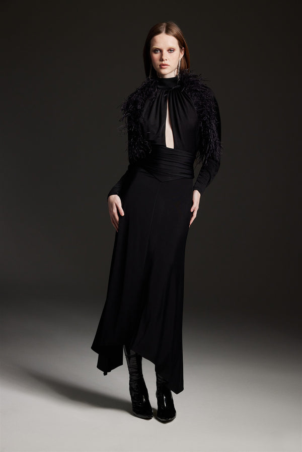 "Cara" Black Jersey Midi Dress