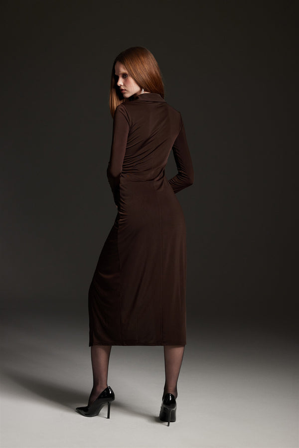 "Ella" Dark Brown Jersey Shirt Dress