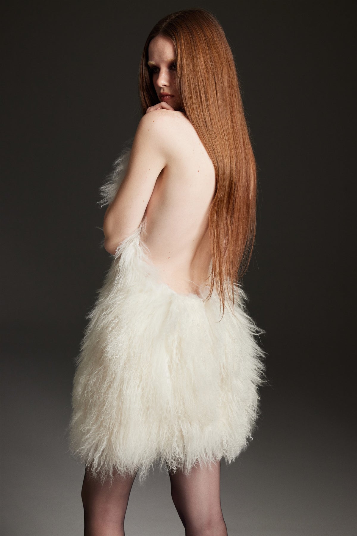 White Shearling Mini Dress