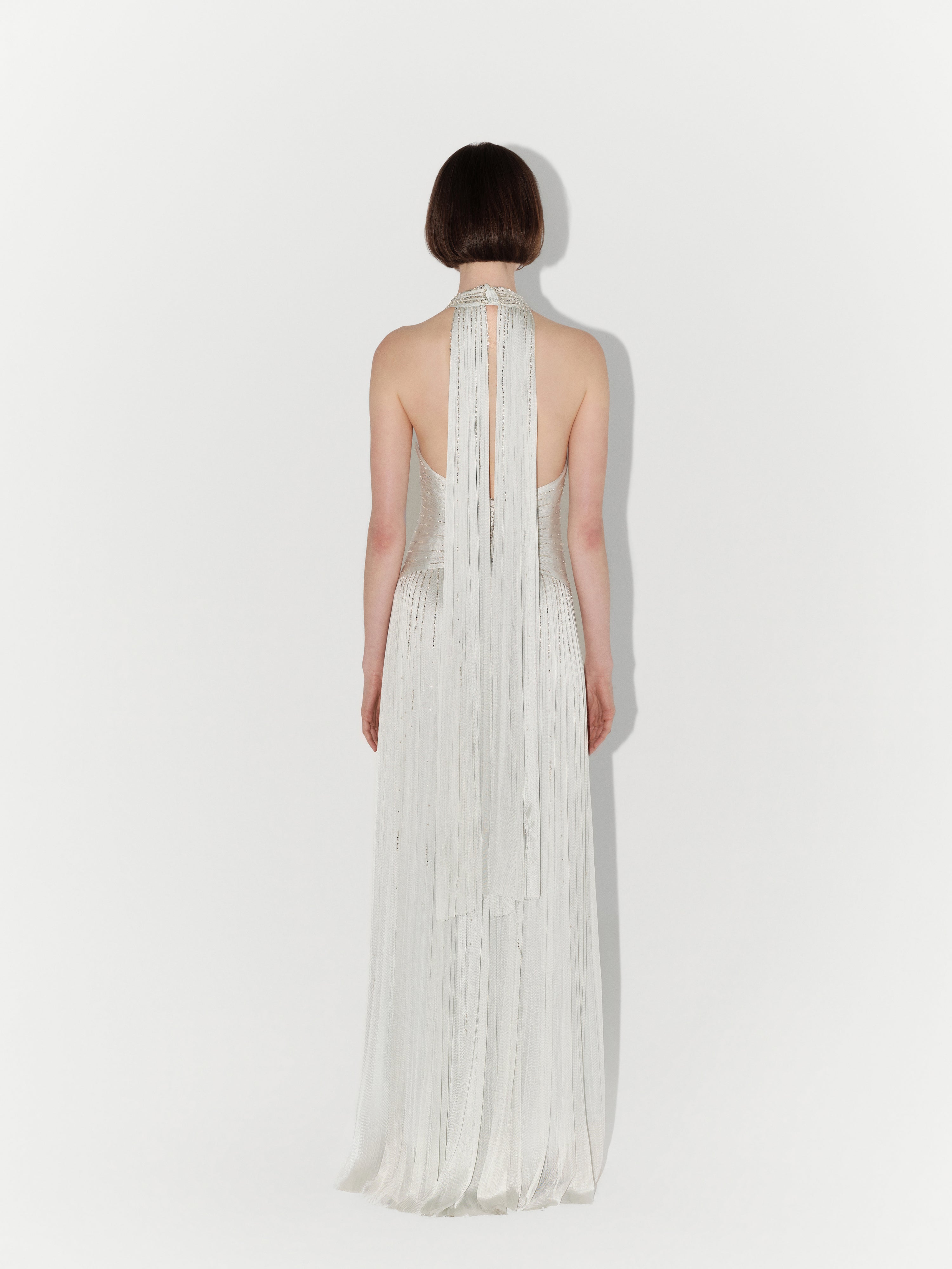 Hand-Embellished Silk Tulle Gown in Mint