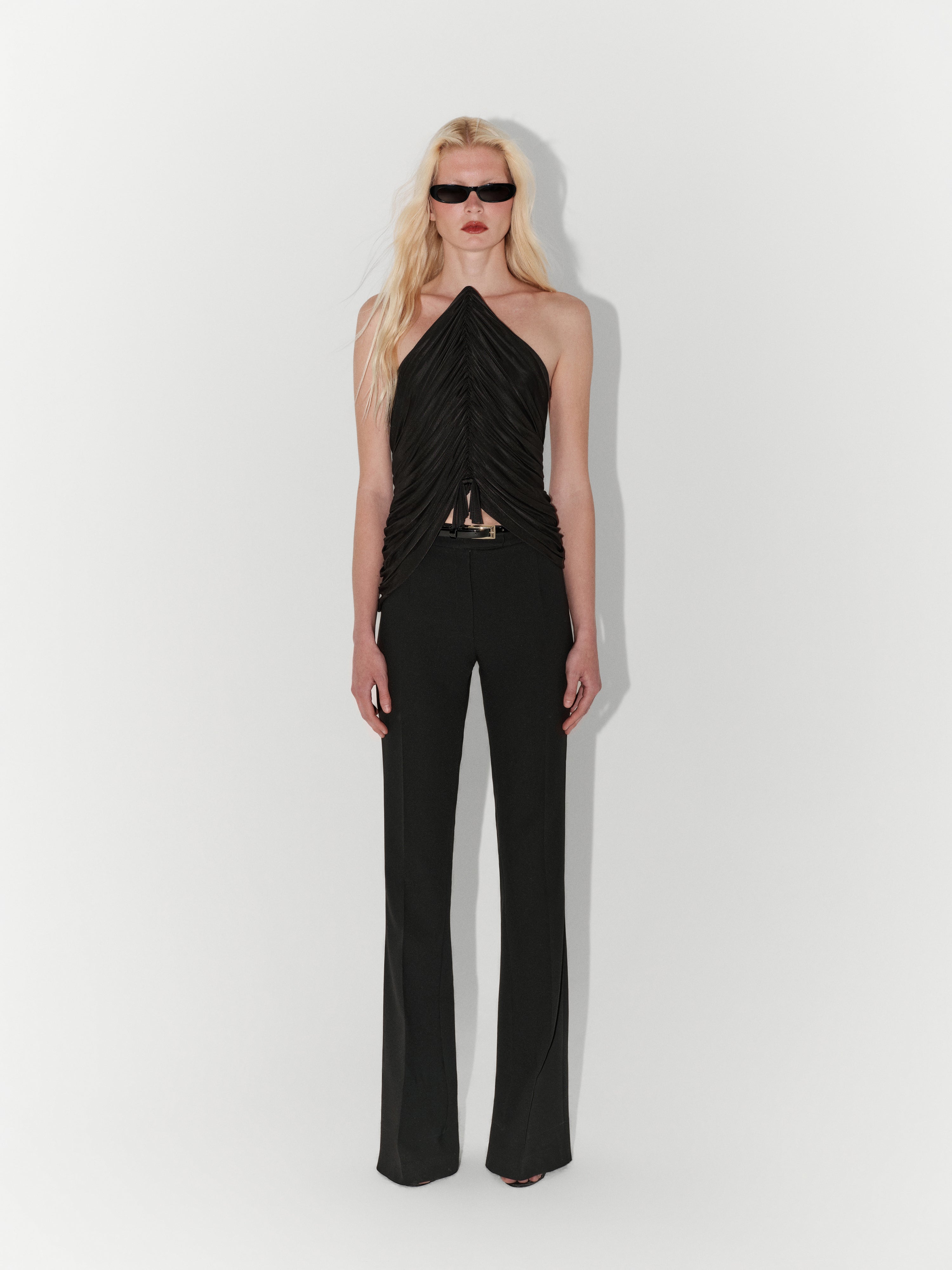 Crepe Flare Trousers in Black