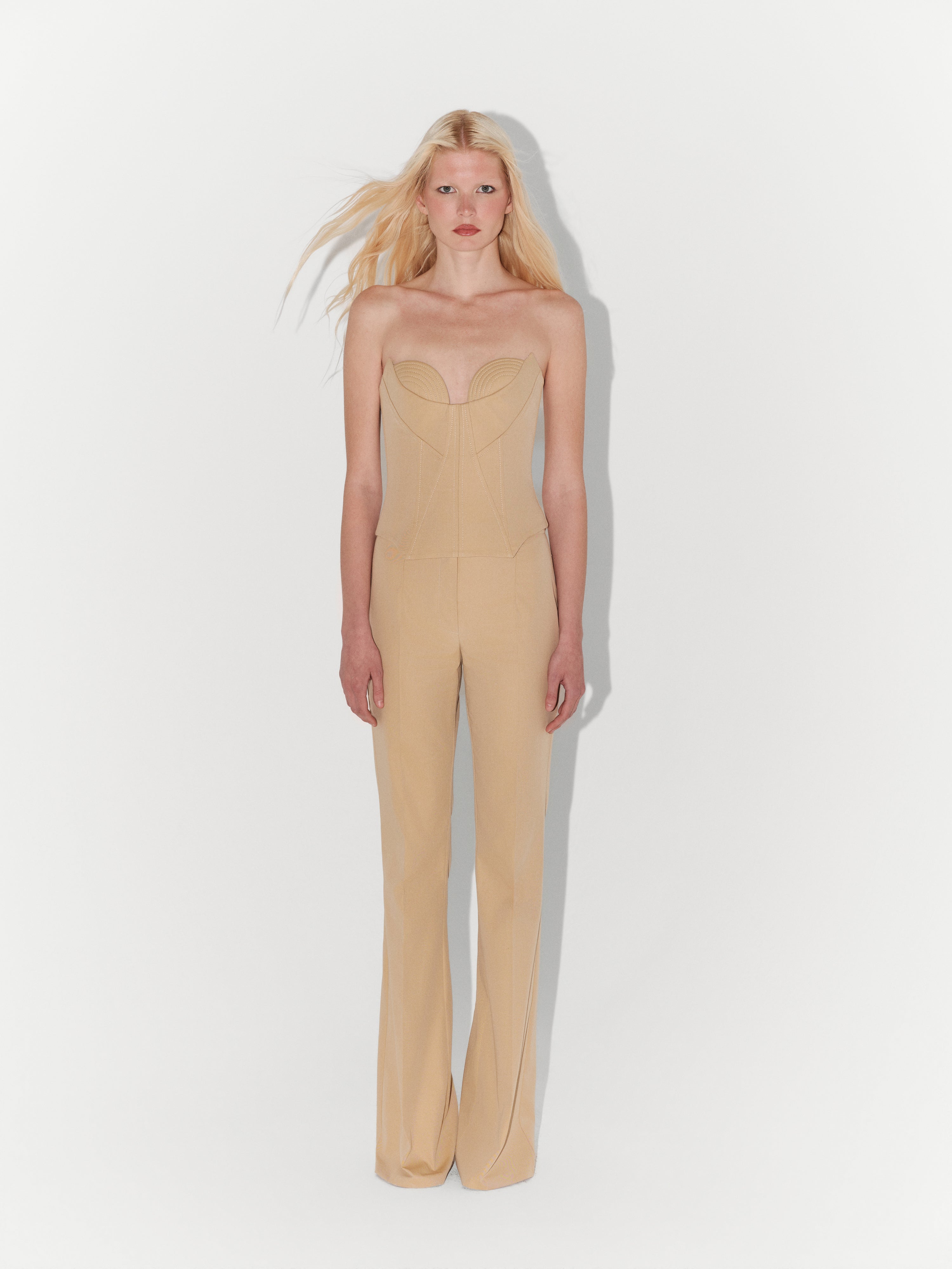 Gabardine Flare Trousers in Beige