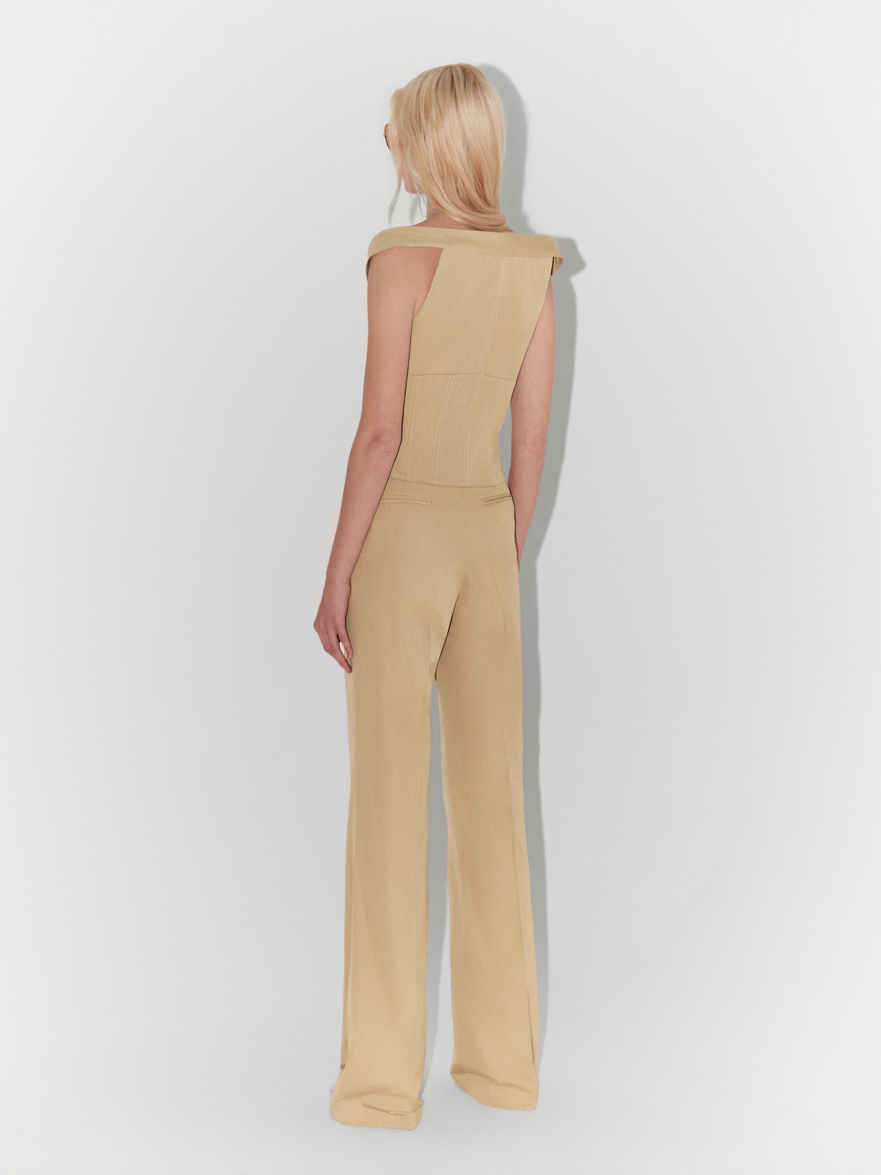 Shoulder-Detailed Poplin Bustier in Beige
