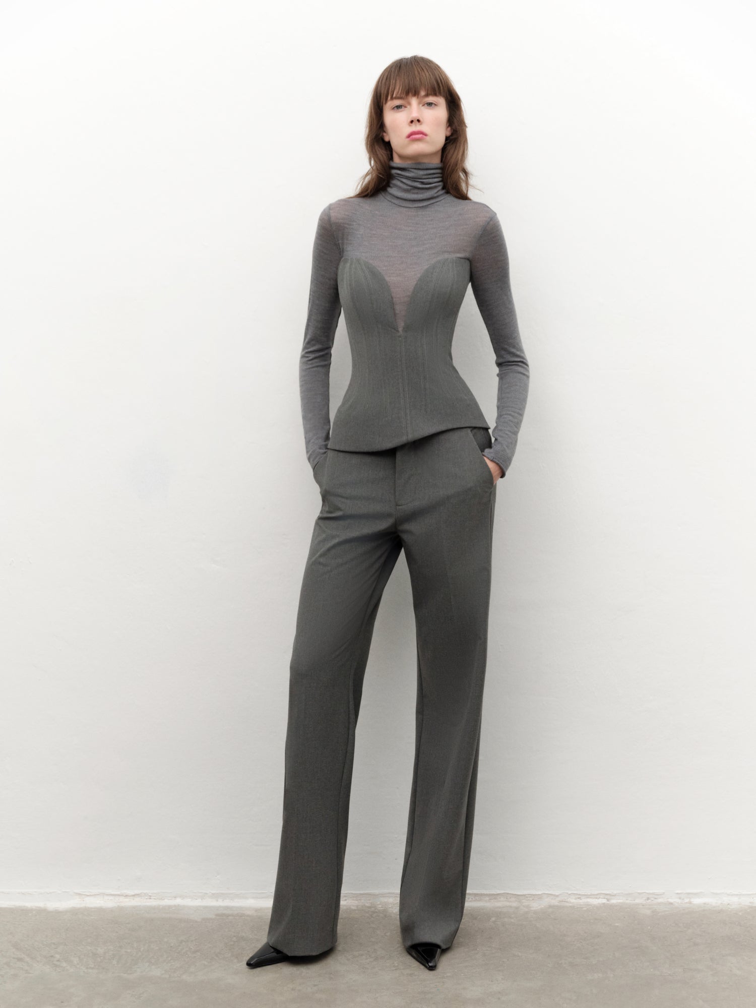 Merino-wool Turtleneck Top in Grey