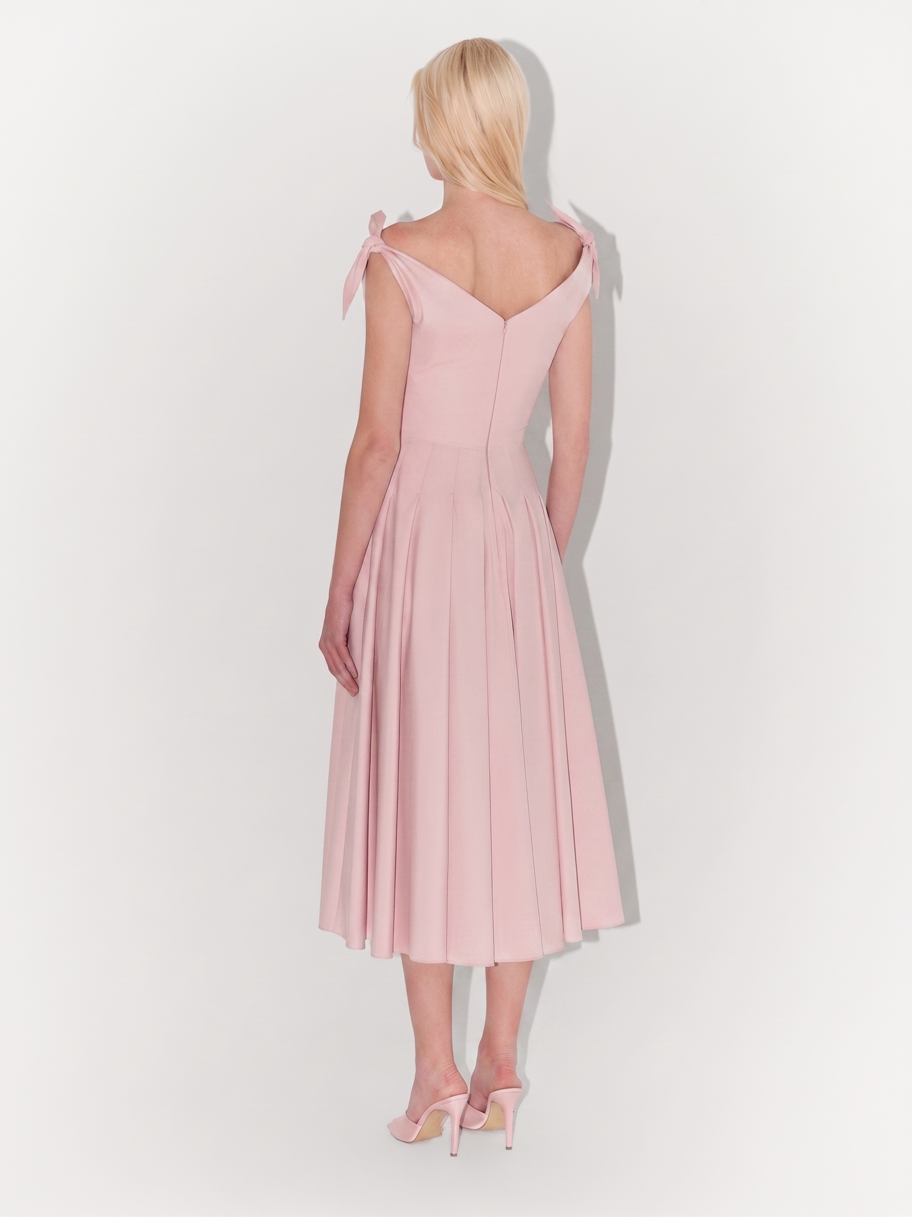 Poplin Tie-Shoulder Midi Dress in Pink