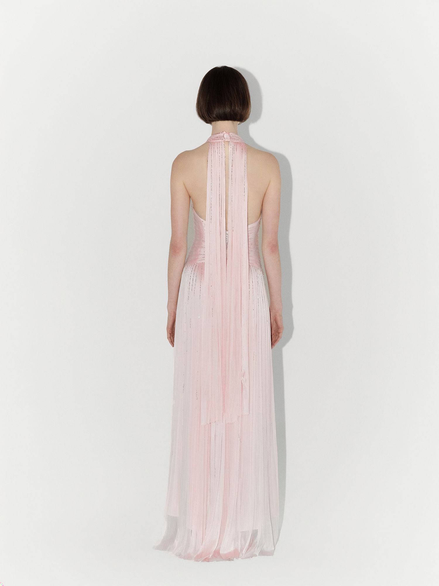 Hand-Embellished Silk Tulle Gown in Pink