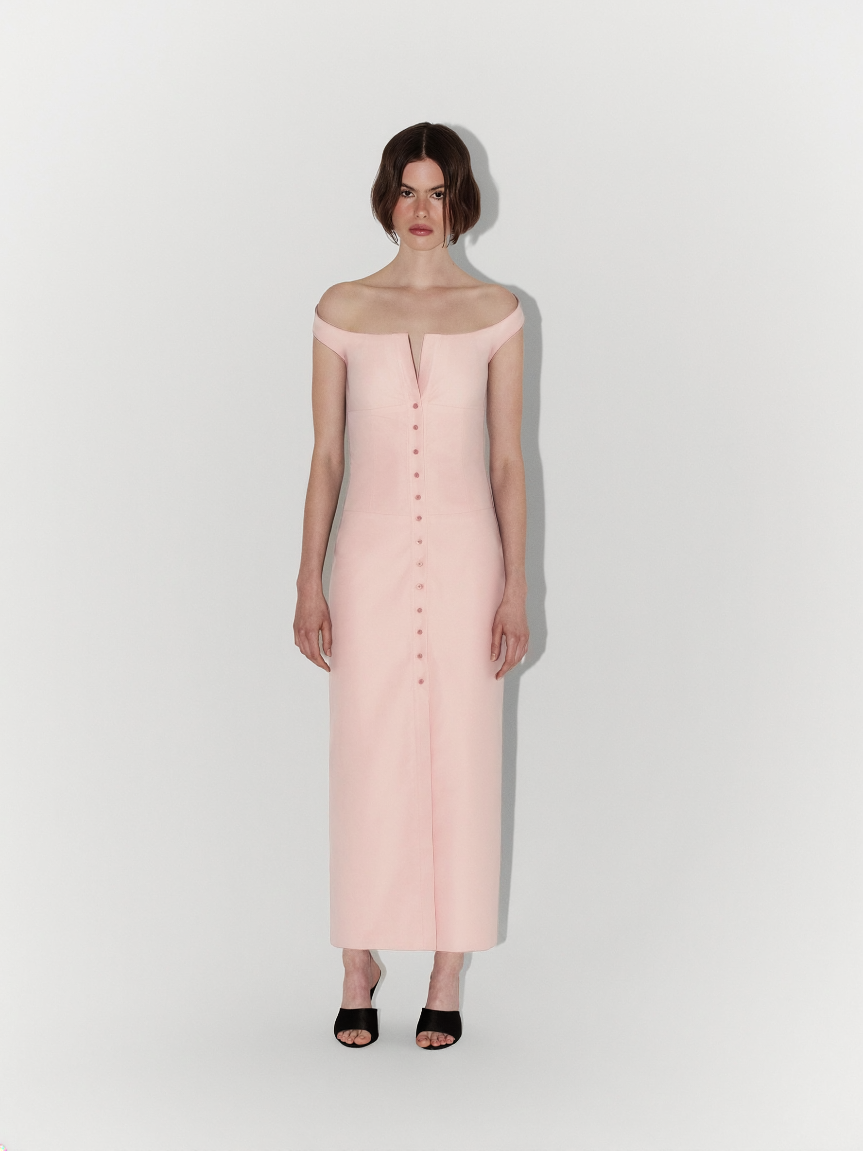 Shoulder-Detailed Poplin Midi Dress in Pink
