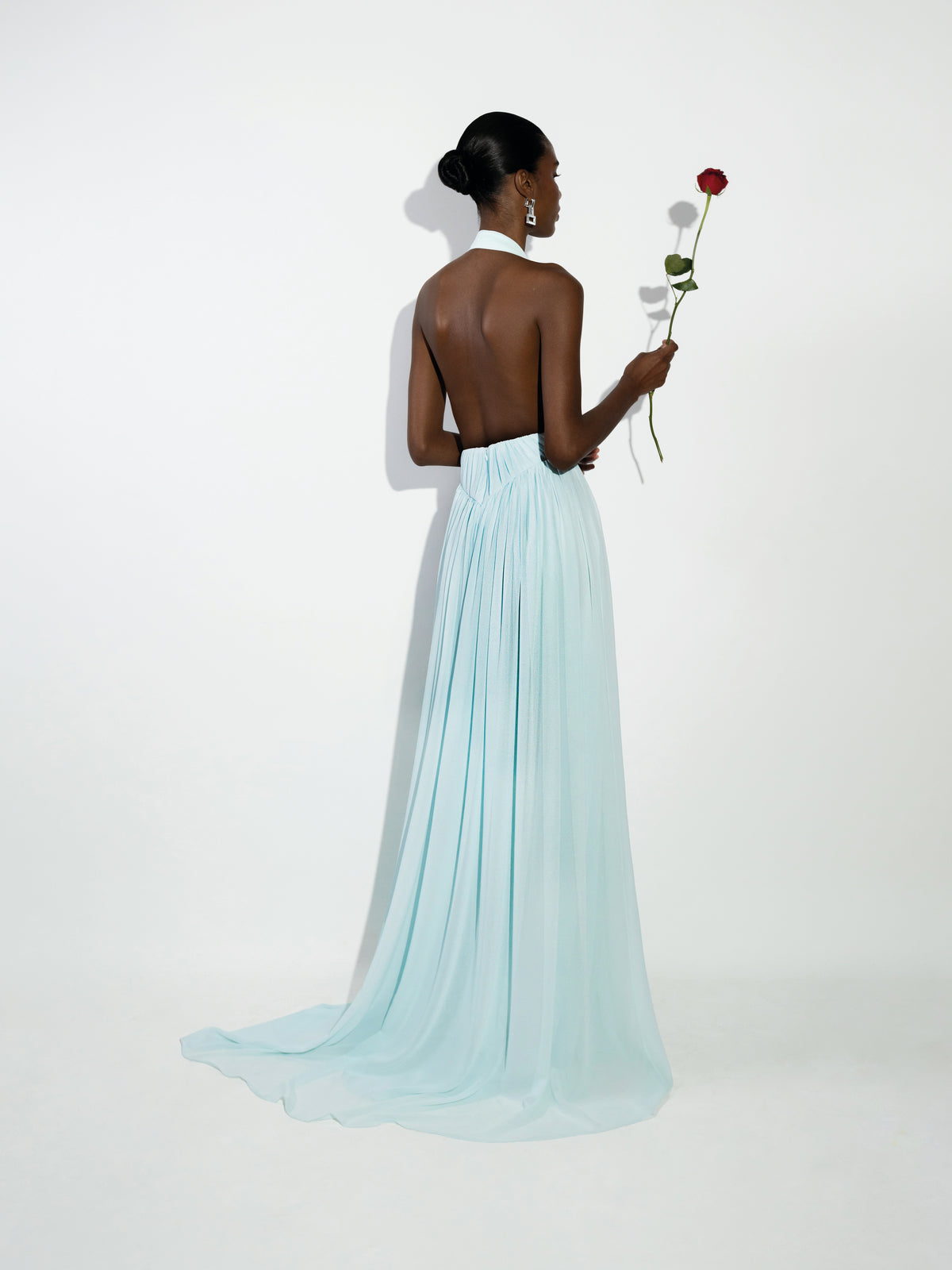 Mint Pleated Halter-Neck Chiffon Gown