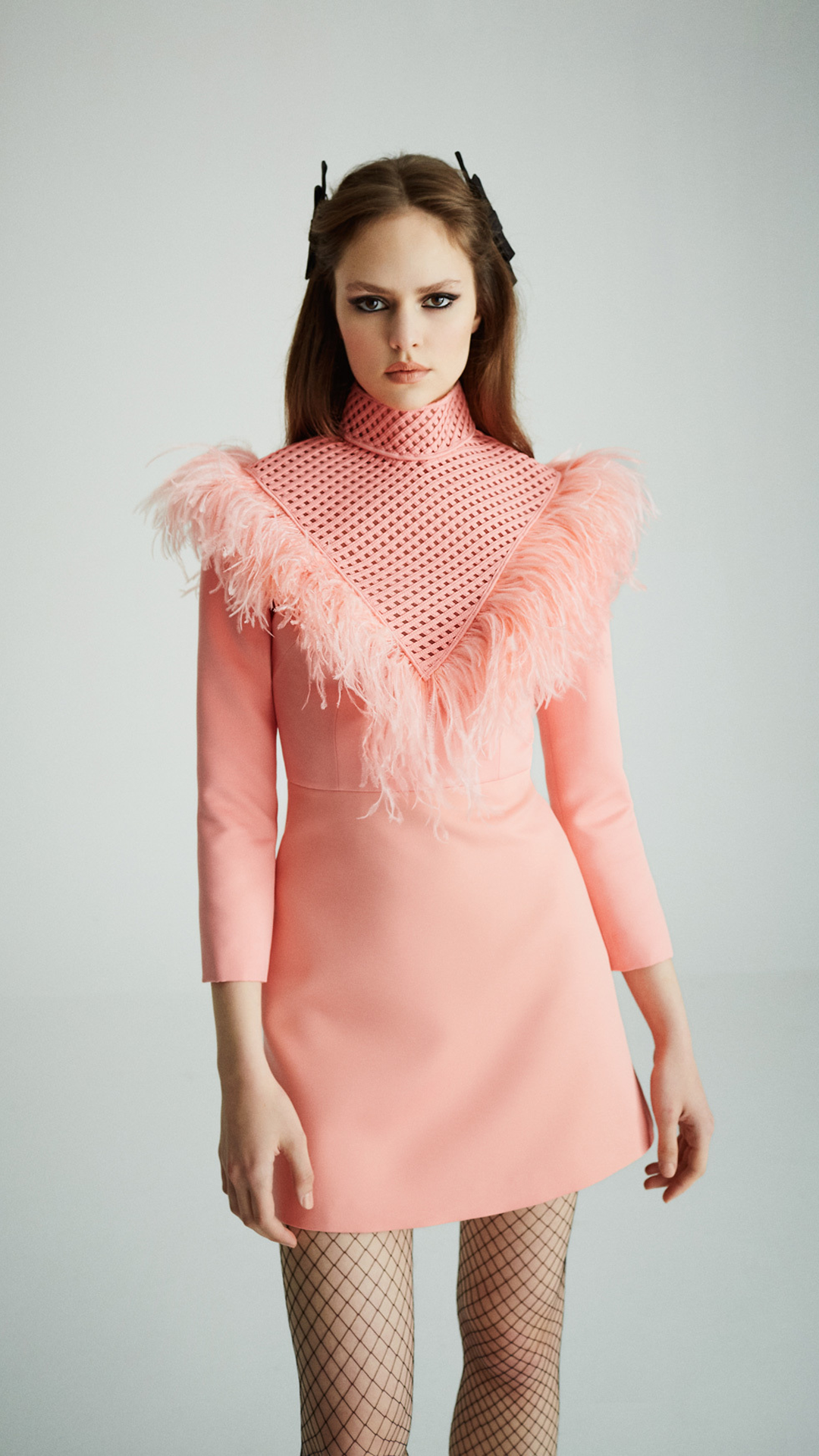 Pink Feather-Trimmed Mini Dress
