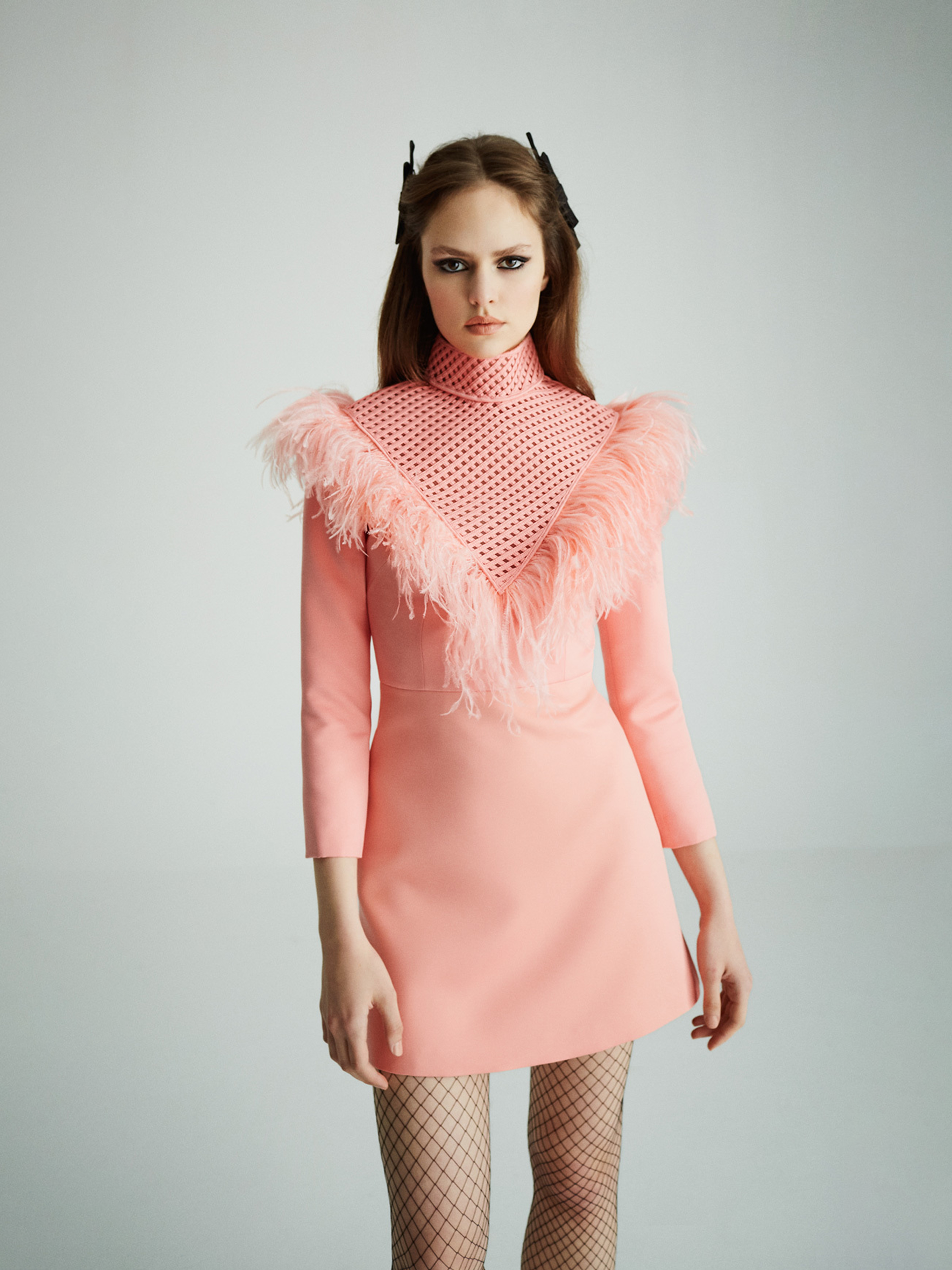 Pink Feather-Trimmed Mini Dress