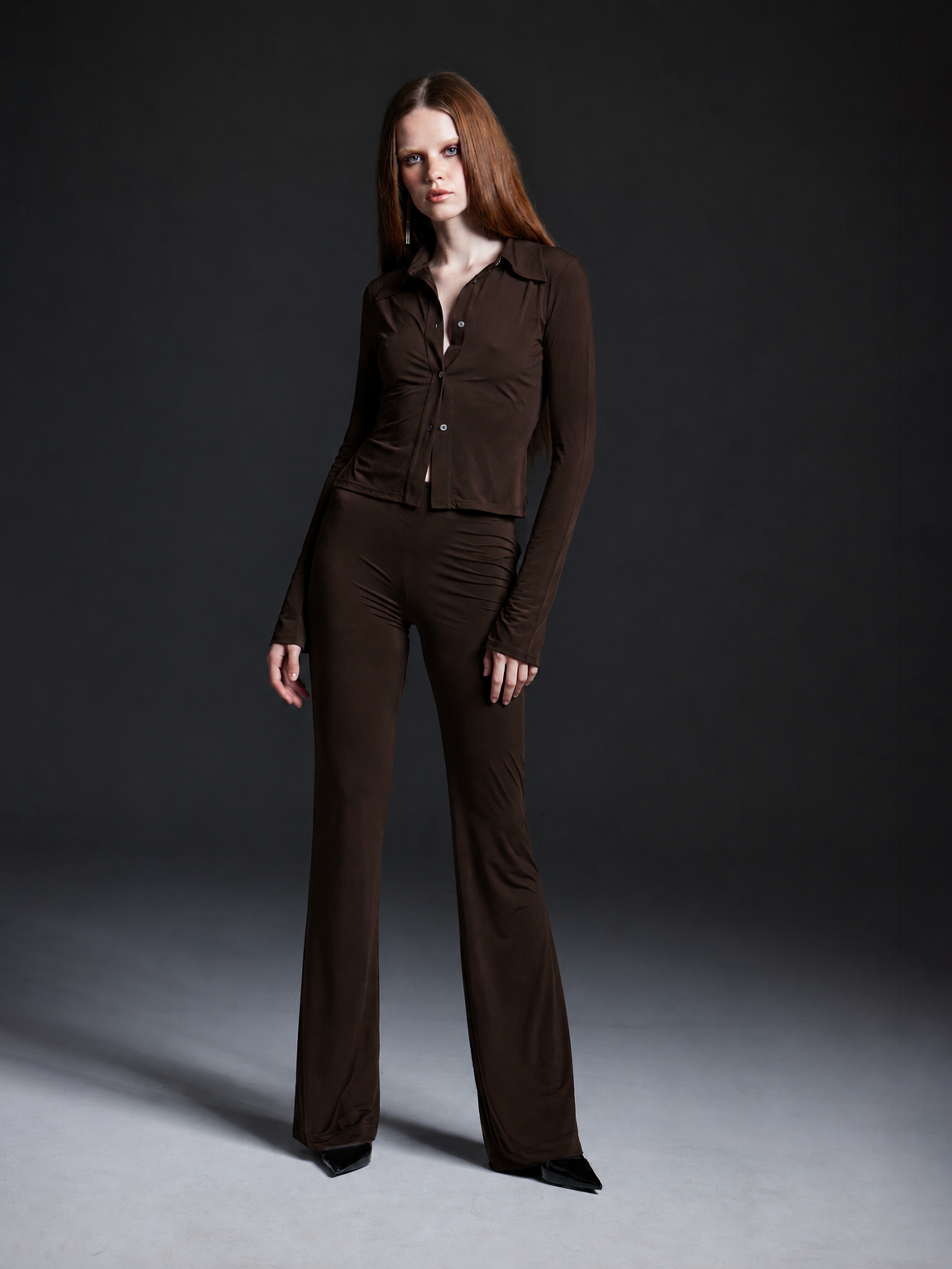 Brown Flared Jersey Pants