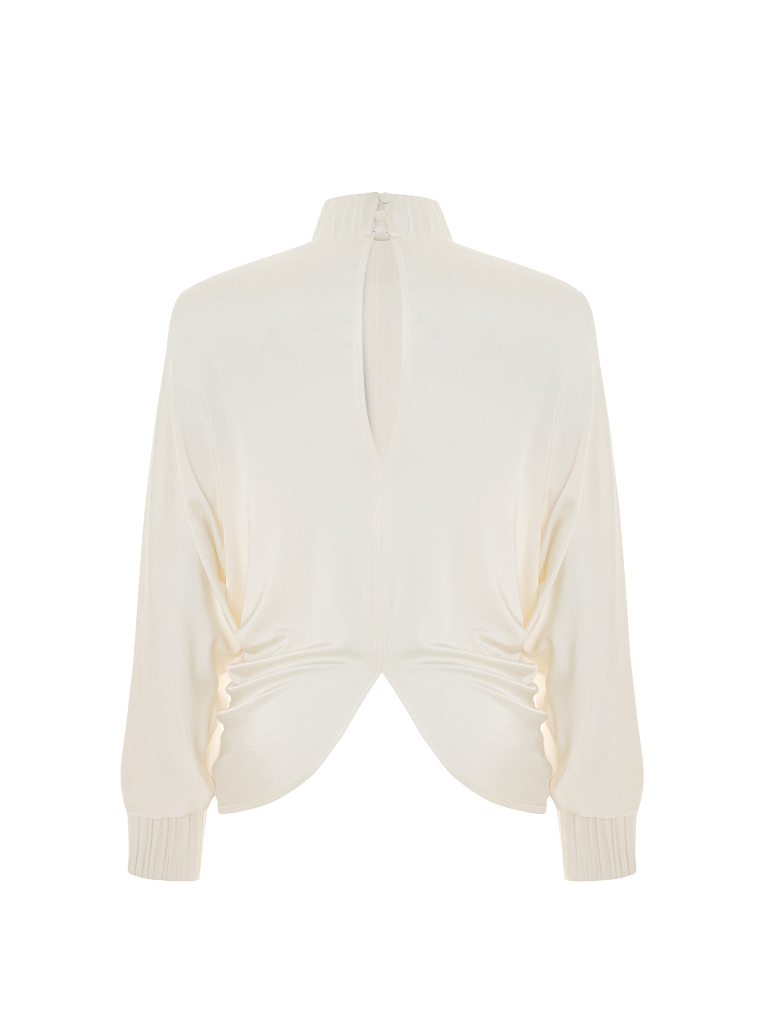 Drape-detail High-neck Batwing Sleeve Blouse in Cream