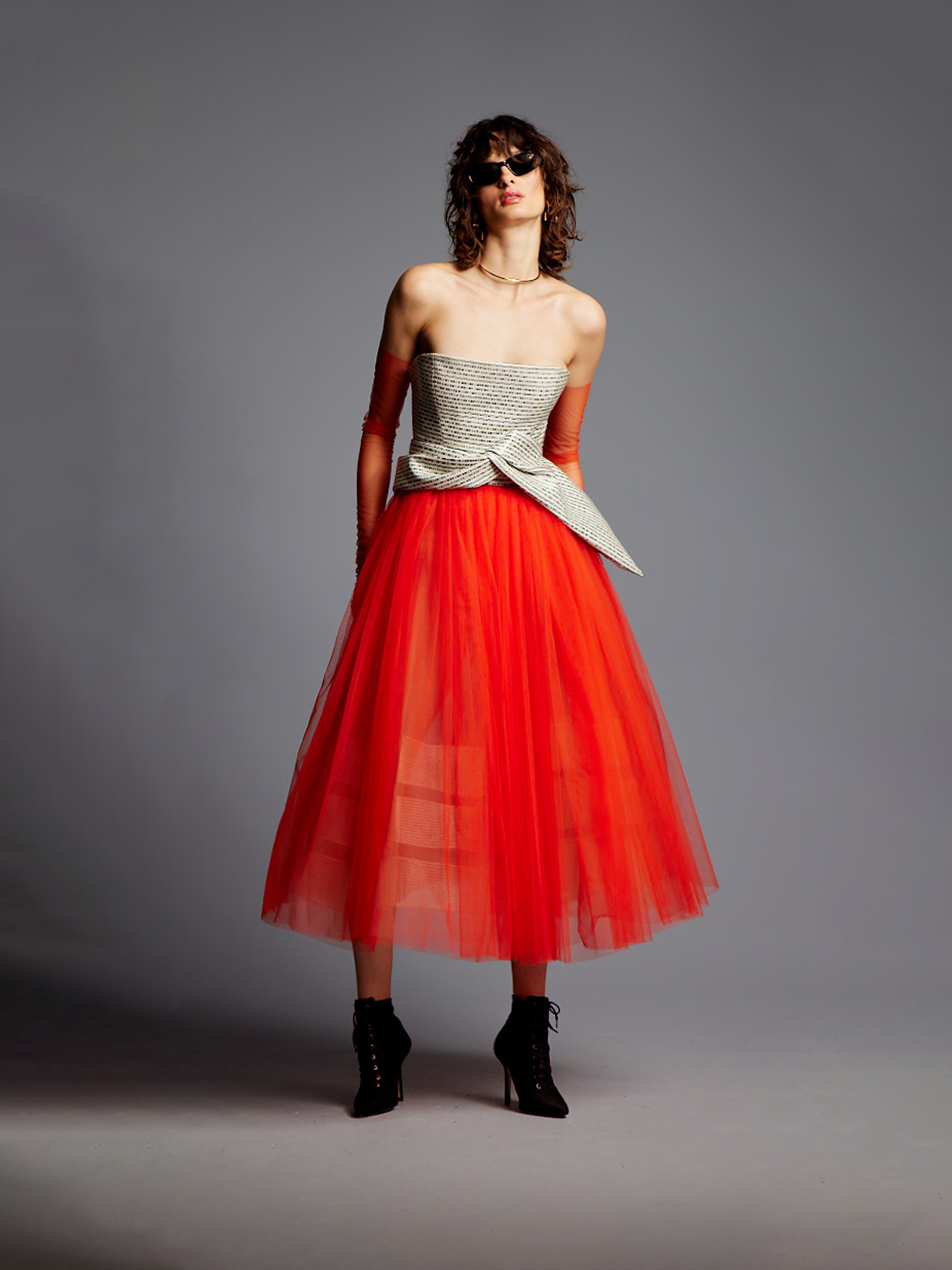 Red Tulle Midi Dress