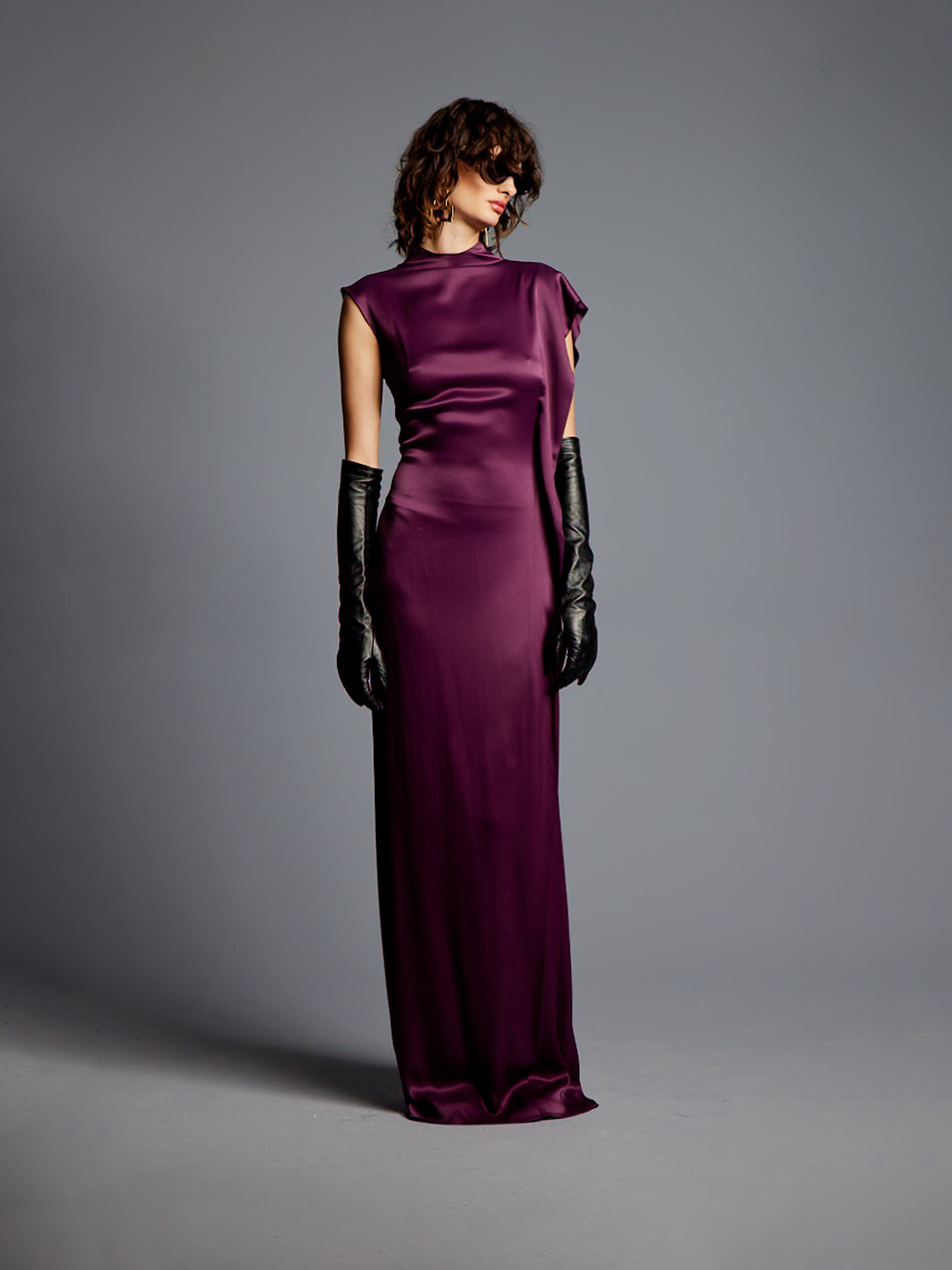 Purple Satin Drape Dress