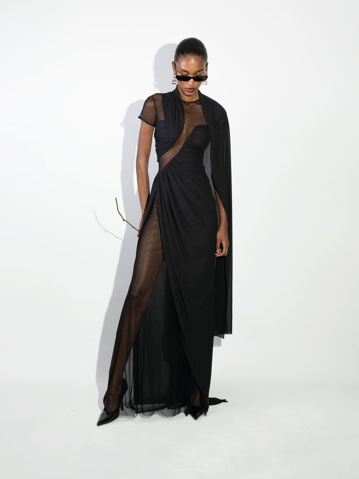 Asymetric ruched jersey maxi dress