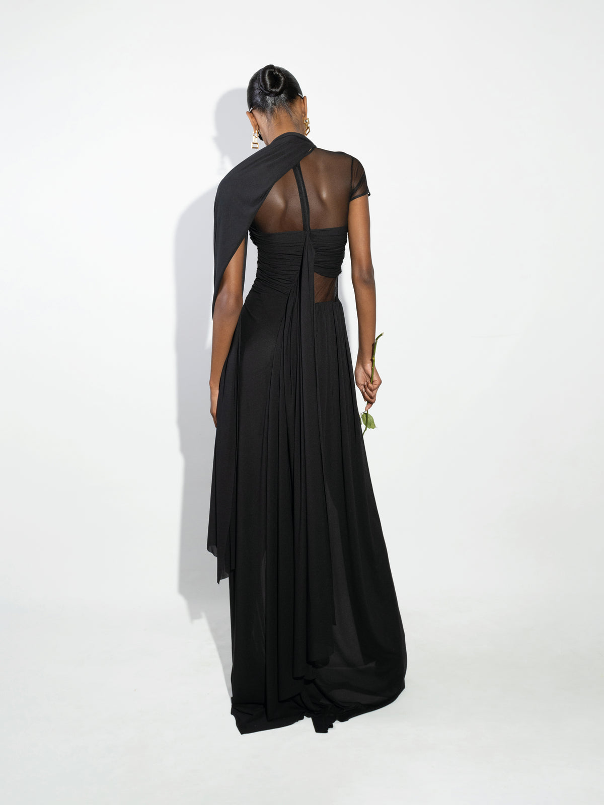 Asymetric ruched jersey maxi dress