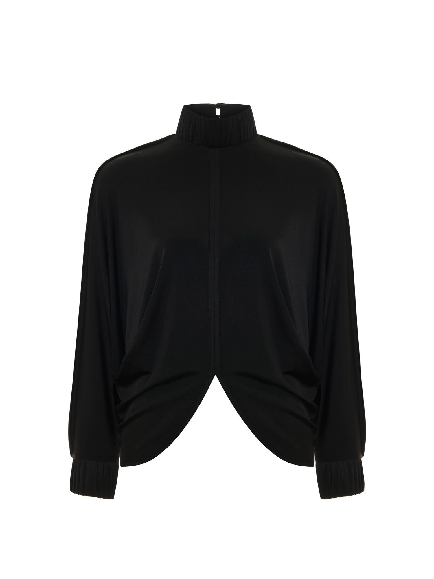 Drape-detail High-neck Batwing Sleeve Blouse in Black