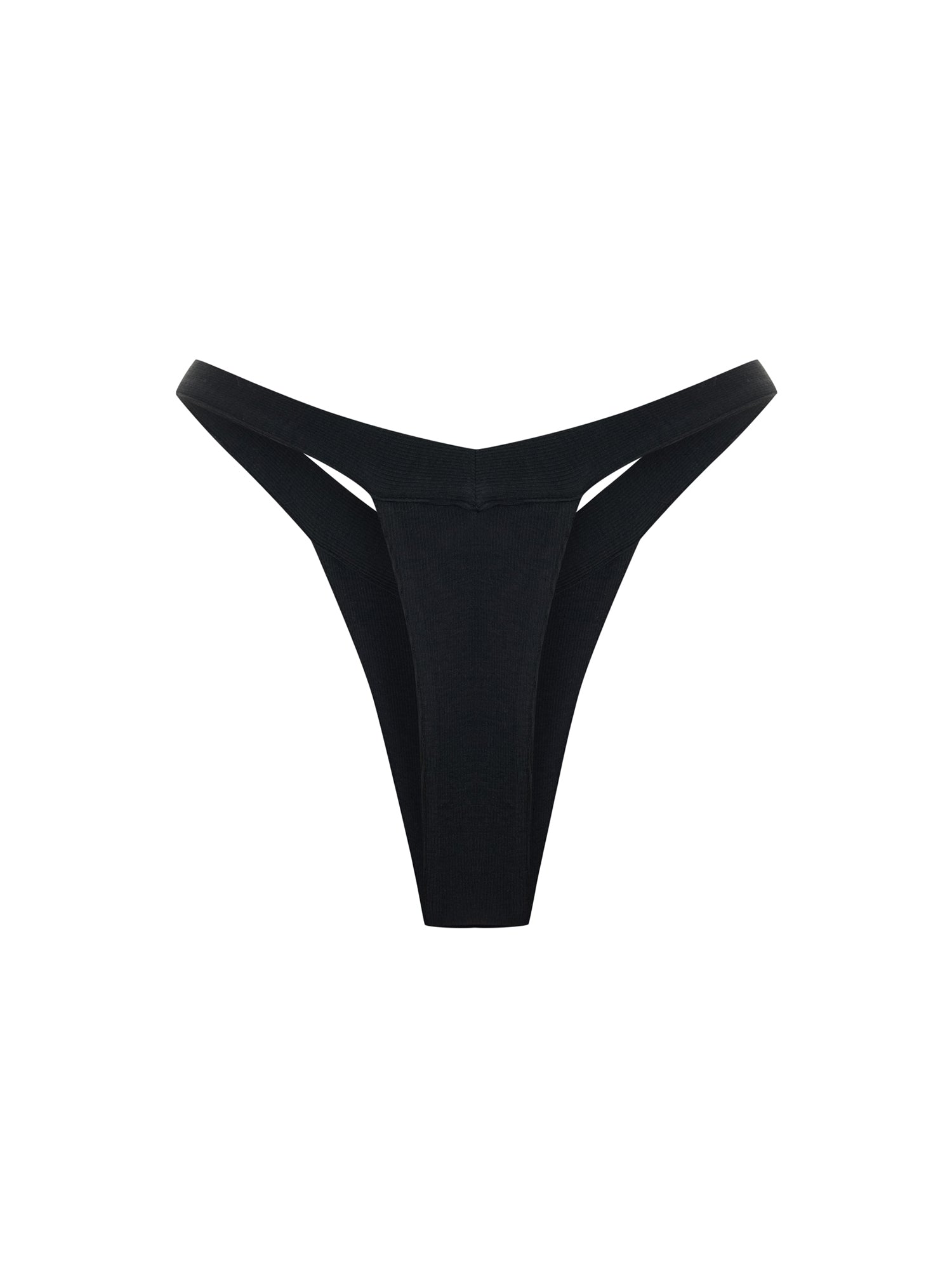 Ribbed Cotton Thong in Black