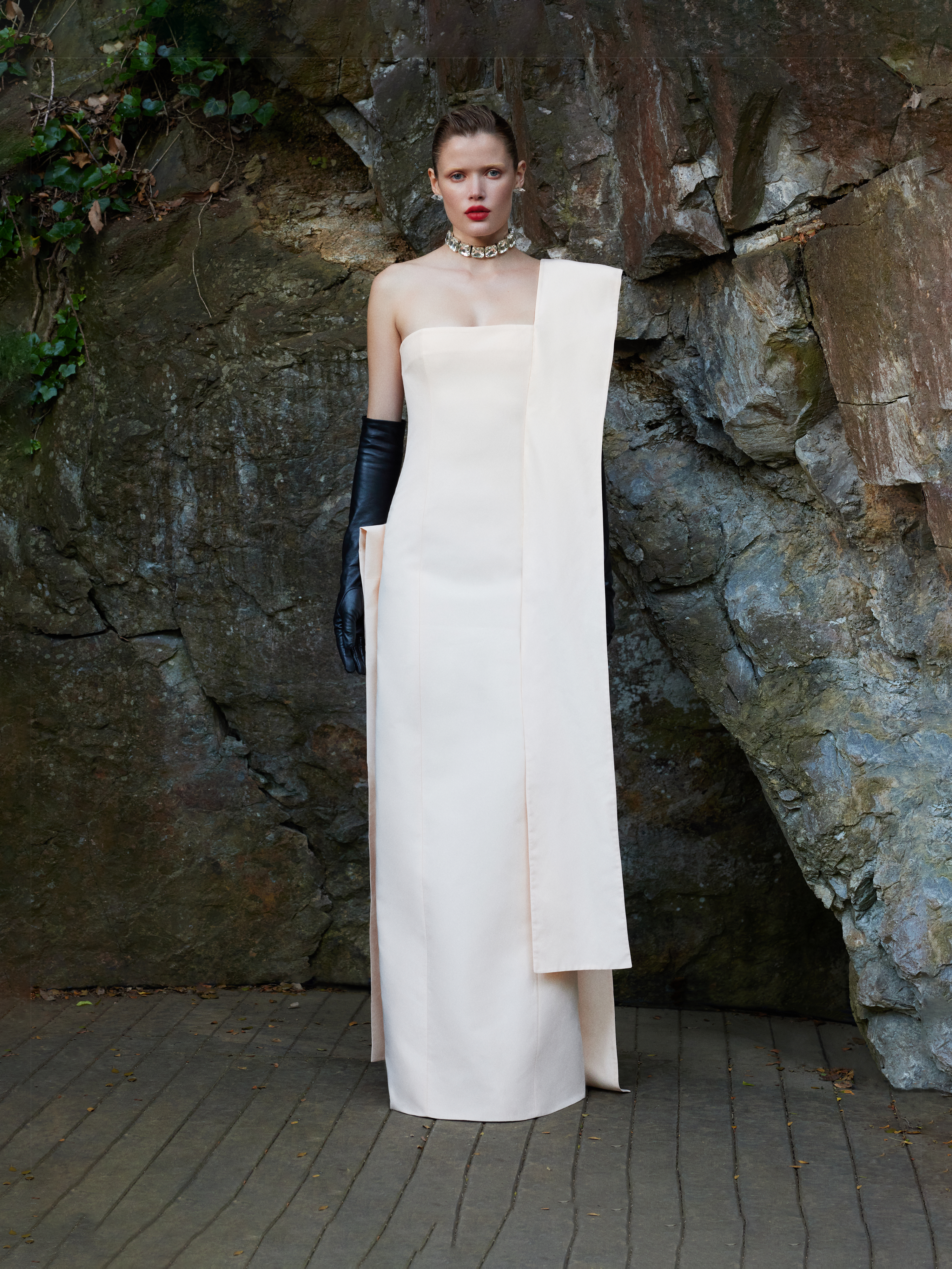 Black Asymmetric Strapless Maxi Dress