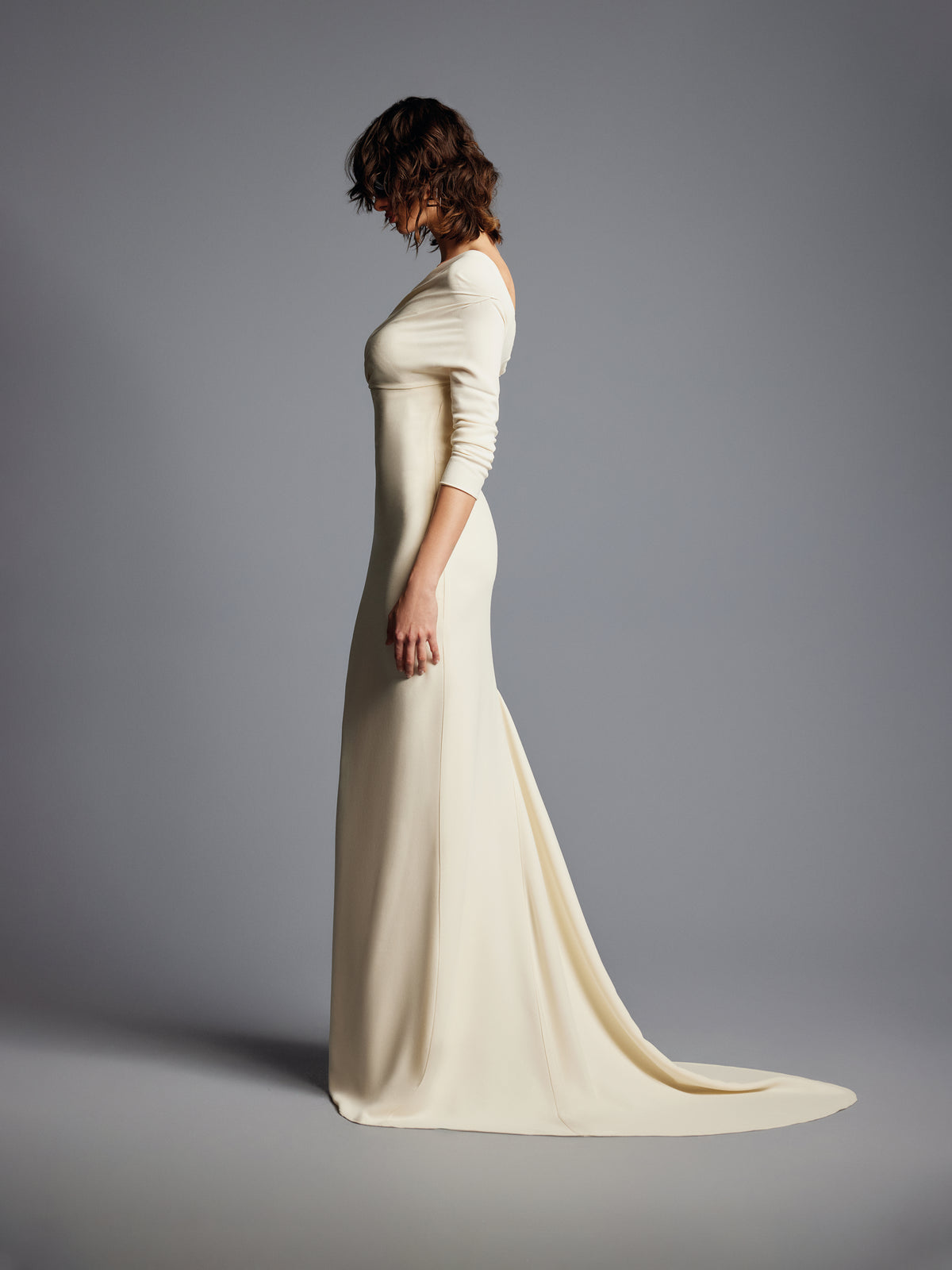 Cream Asymmetric Neck Jersey Dress