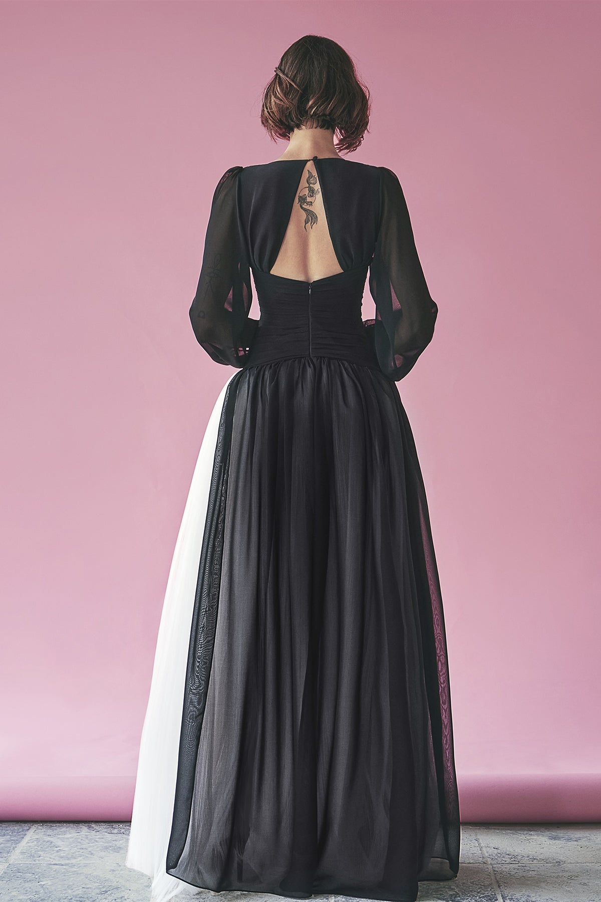 Black Gown with Ivory Tulle Panel