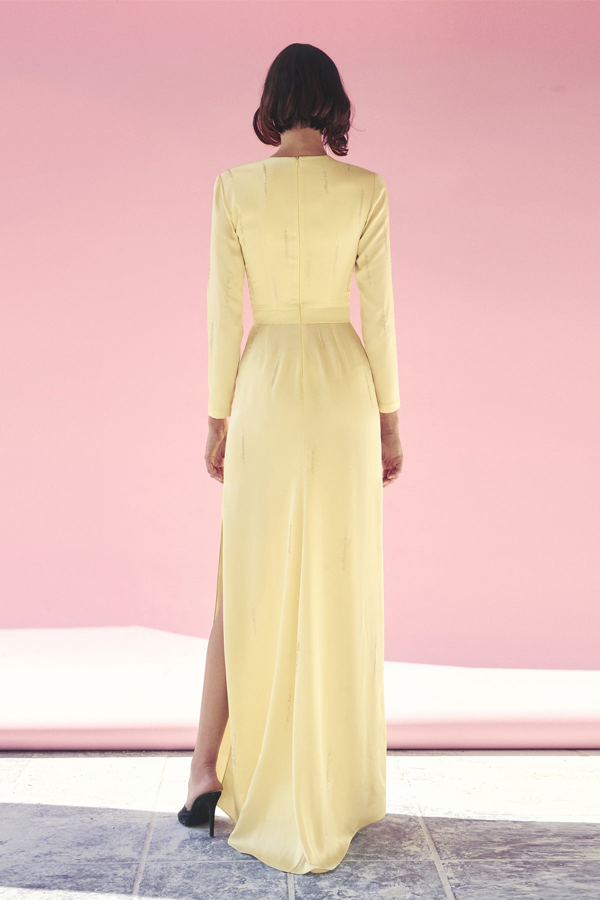 Yellow Plunge Satin Maxi Dress